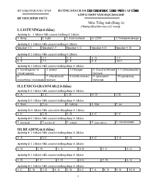 Hướng dẫn chấm thi chọn học sinh giỏi cấp tỉnh lớp 12 THPT năm học 2014 - 2015